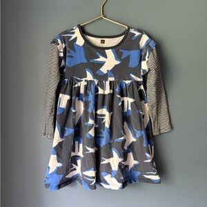 Tea collection Blue and‎ White Bird Patterned Dress